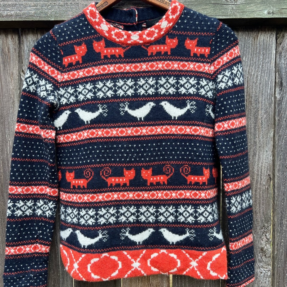 J. Crew fall knit sweater wool blend navy oran free white XXS